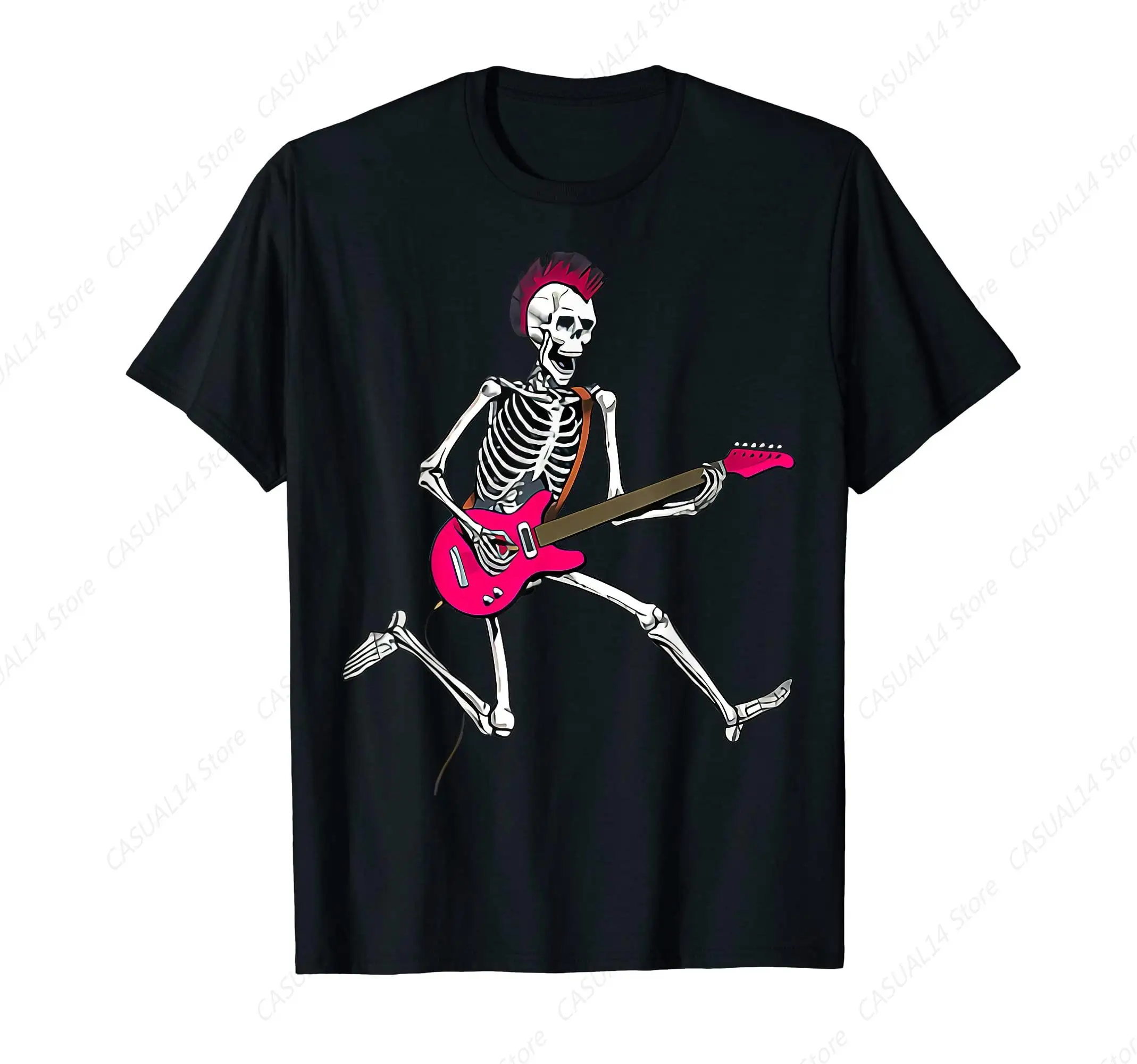 

Music Lovers Skeleton Guitar Guy Spooky Halloween Rock Band Concert T-Shirt Cotton Short Sleeve