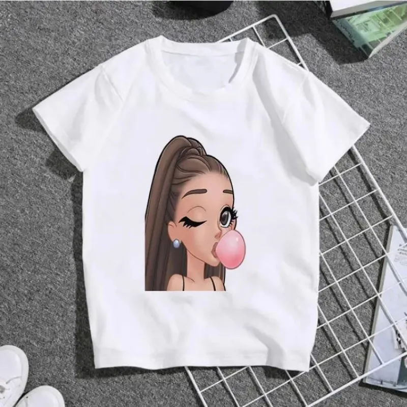 Girls Clothes Cartoon Ariana Grande Cool Kawaii NewT Shirt Girl Casual Fashion Crew Neck Kids Tshirt Short Sleeve Boys Tshirts