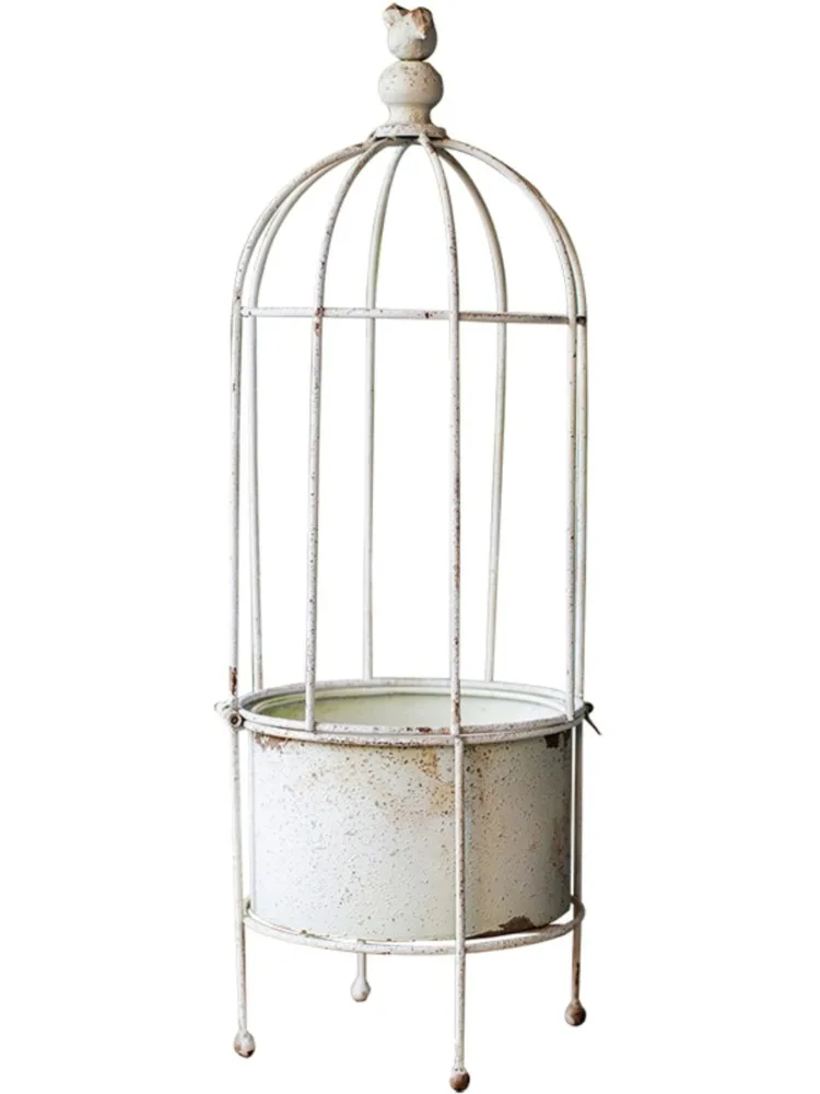 Wrought Iron Cylindrical Flower Stand Climbing Vine Stand Flower Pot Decorative Bracket Retro Ornament Succulent Planting