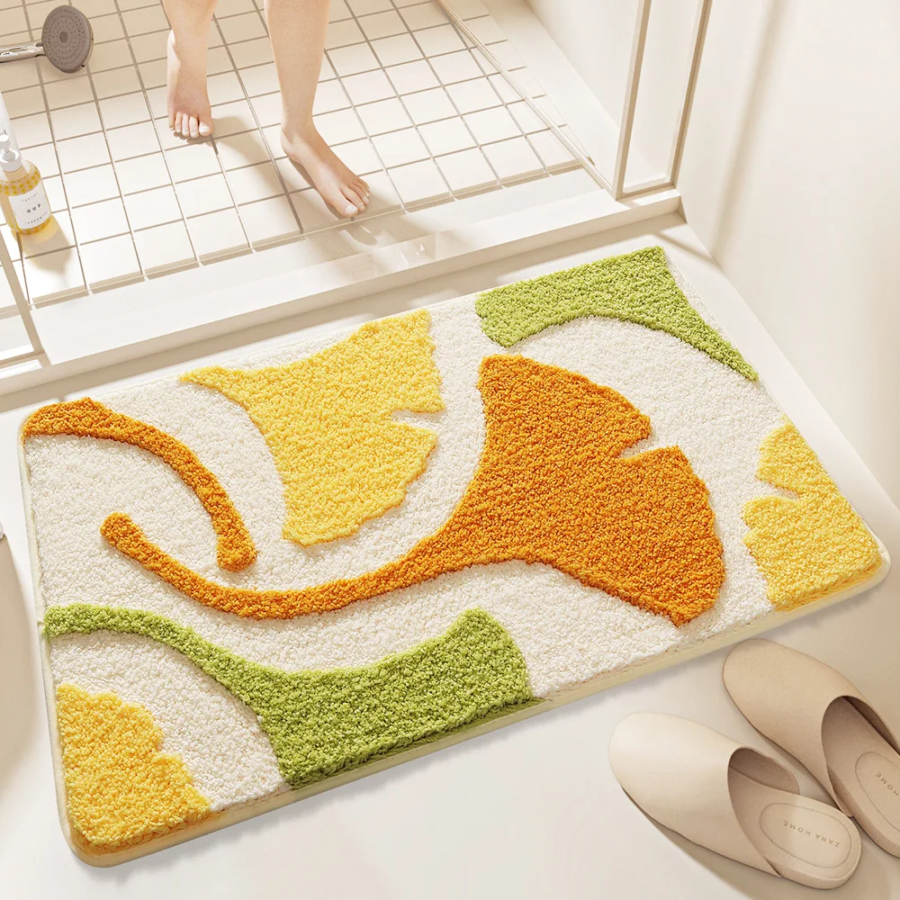 Creative Ginkgo Leaf Bath Mat Thick Plush Bathroom Rug Large-capacity Water-absorbent Anti-slip Foot Mat  Bathroom Carpet