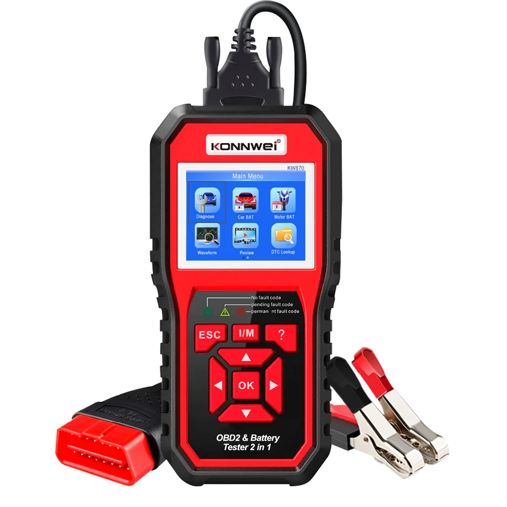 

OBD2 Scanner KONNWEI KW870 12V Car Motorcycle Battery Tester Auto Diagnostic Tool 2 in1 Car Cranking Charging Test Tool