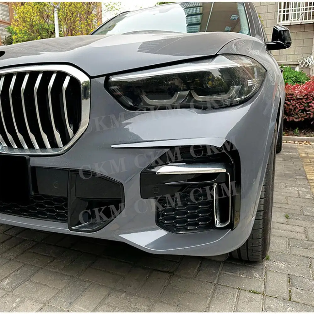 

CKMUUER Carbon Fiber Front Bumper Fog Lamp Splitter Strip Trim Grille Cover Decoration for BMW X5 G05 M Sport 2019 + ABS Black