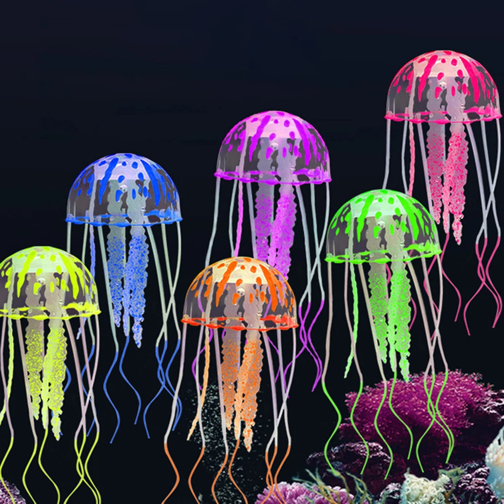 1PC Fish Tank Landscape Simulation Jellyfish Decoration Silicone