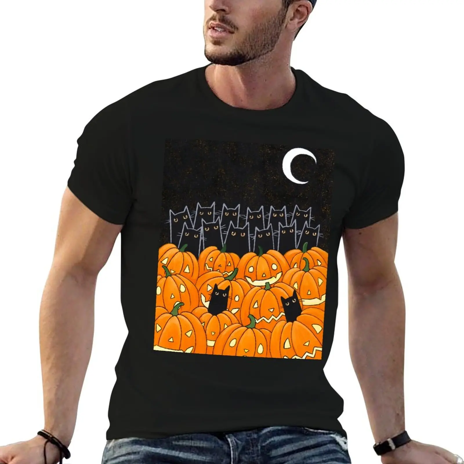 

Black Cats and Jack-o-Lanterns T-Shirt t shirts with prints man t shirts for men casual T-Shirt