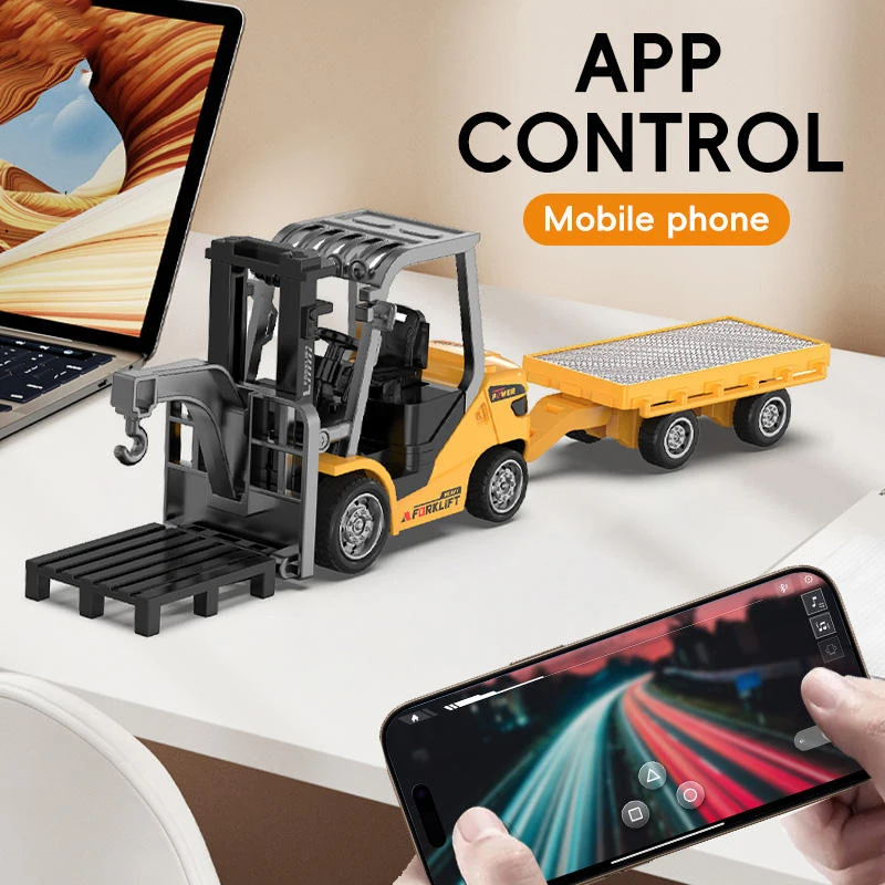 1:64 2.4G RC Mini Alloy Forklift with Trailer Desktop Game Dump Truck Remote Control Engineering Lift Truck RC Excavator Gifts