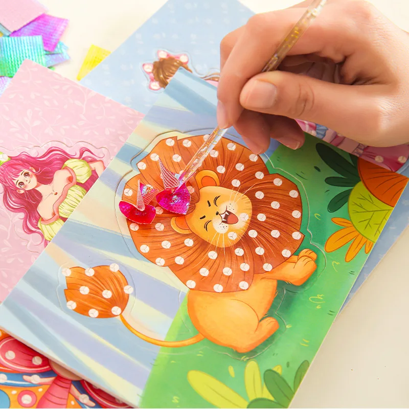 Fabric Art Frenzy Toys for Girls Dress Up Animal Princess Creative Puzzle Puncture Poke Boards Kids DIY Handmade Crafts Kits