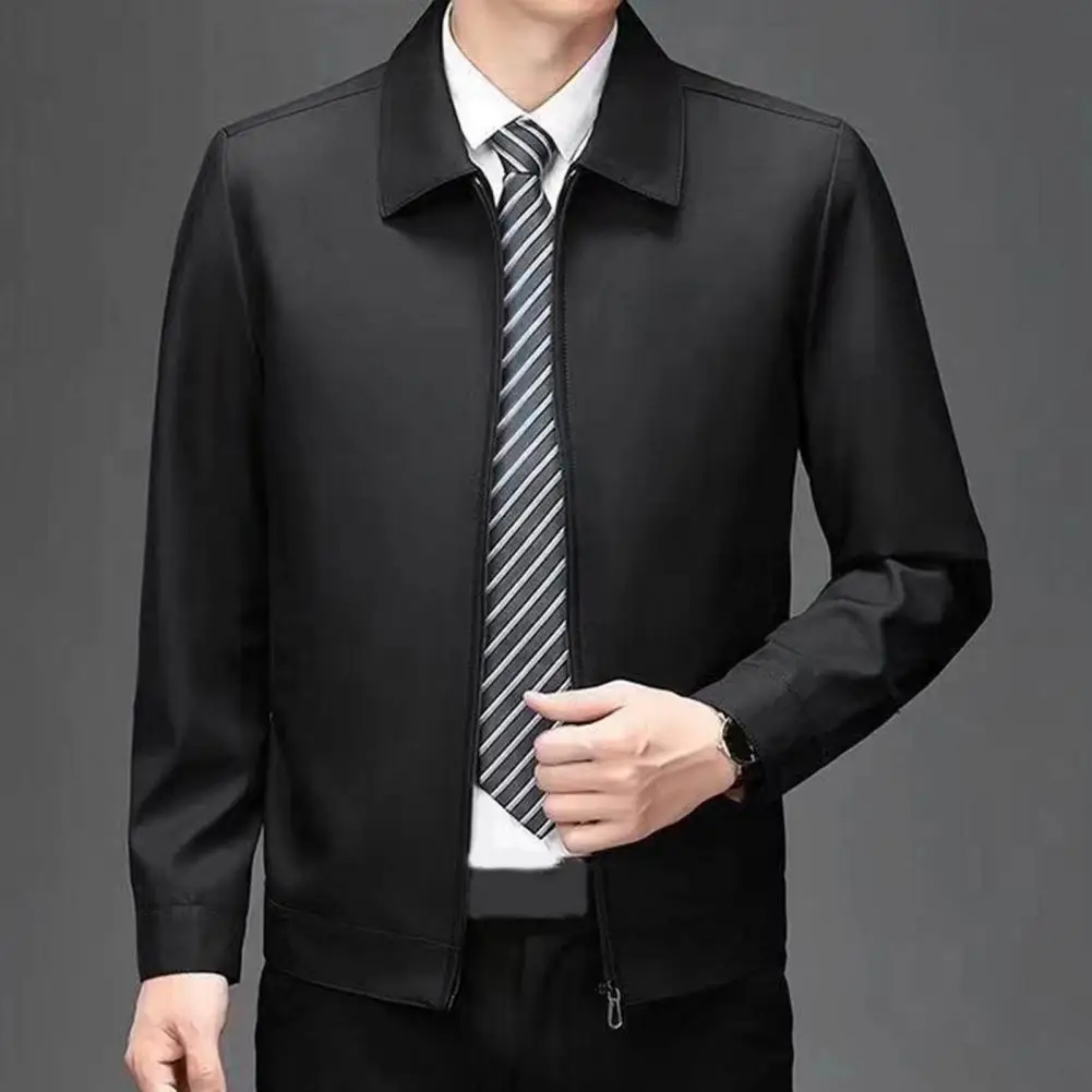 Father Jacket Turn-down Collar Smooth Zipper Closure Men Jacket Mid-aged Dad Lapel Collar Autumn Jacket Formal Business Jackets