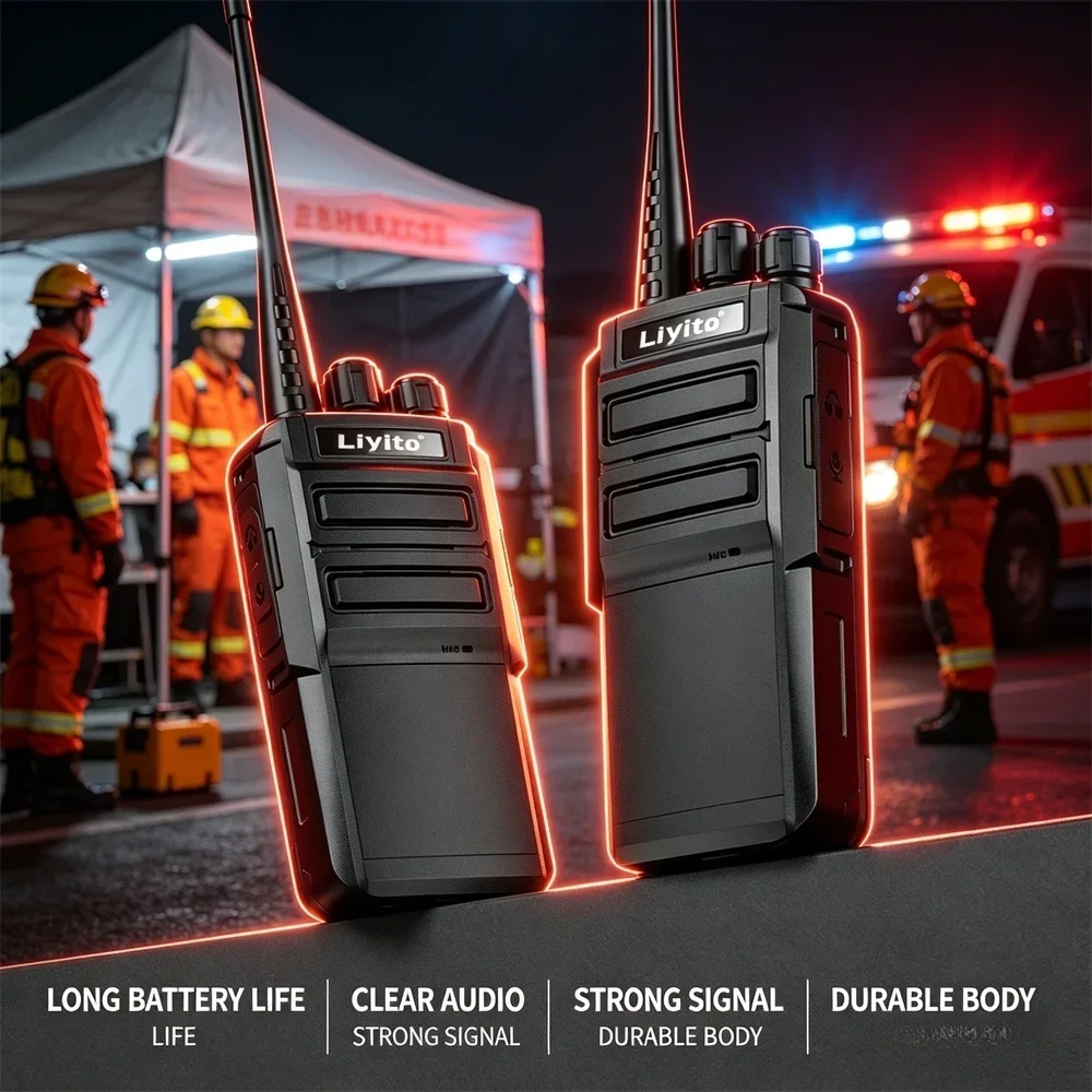 10W Long-Range Rugged Two-Way Radio 2-Pack Ultra-Low Standby Clear Sound Walkie Talkies for Construction Site Security Guard