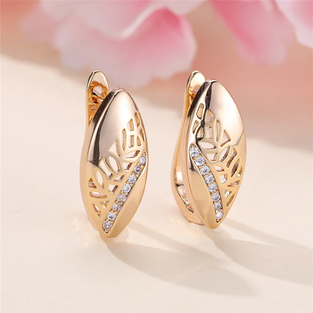 Cute Female White Round Zircon Stone Hoop Earrings Gold Color Unique Girlfriend Gifts Wedding Jewelry For Women