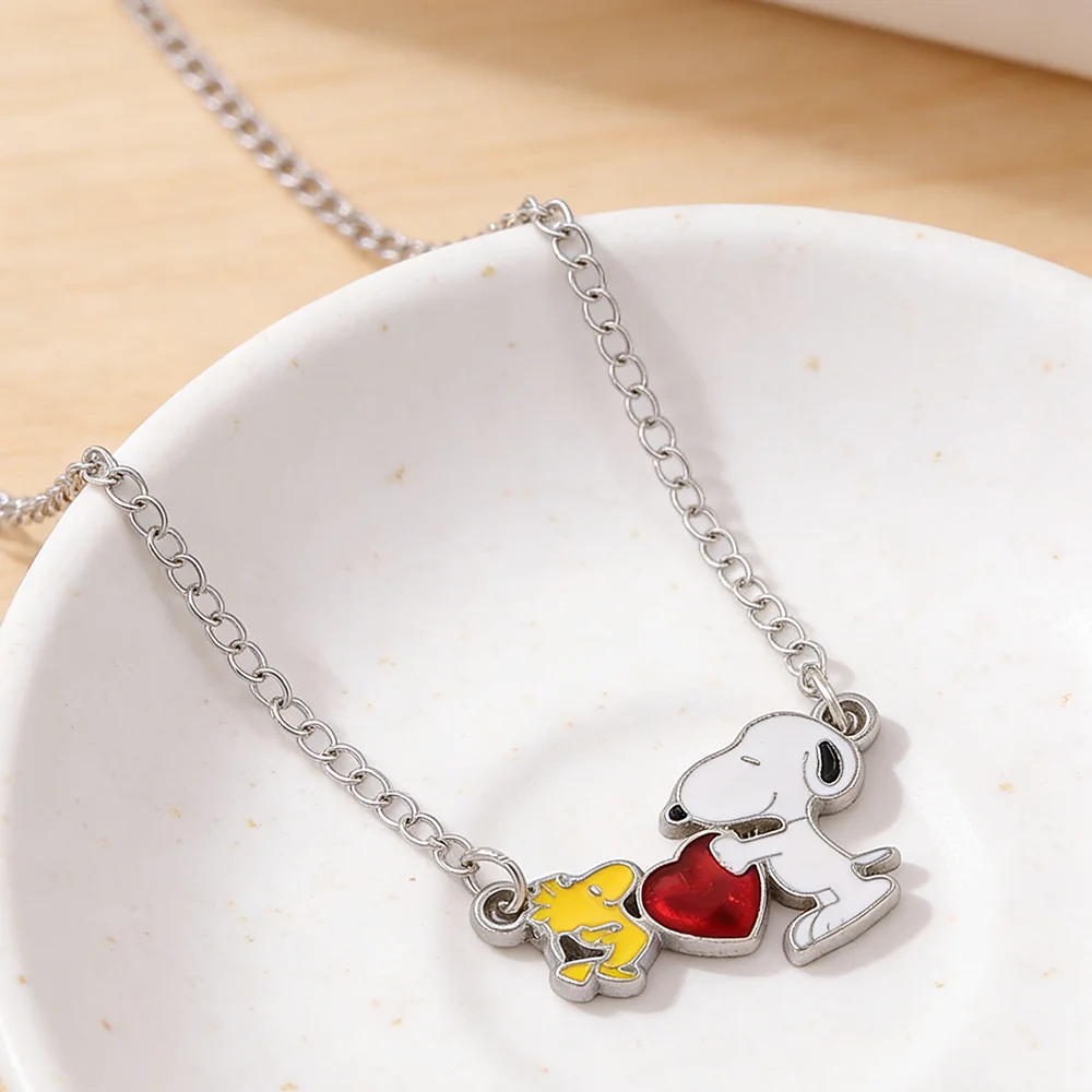 Snoopy Zirkon-Öltropfen-Anhänger-Halskette, trendiges Accessoire, beste Freundin, Paar, Pulloverkette, Schmuckzubehör – Detail 2