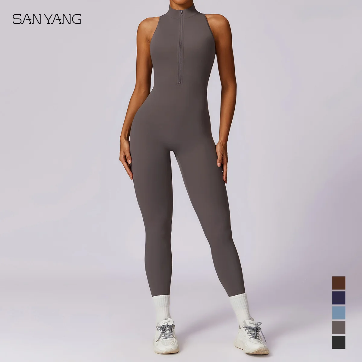 

New Yoga Fitness Outfit Female One-piece Jumpsuits Women Sporty Workout Zipper Rompers Long Sleeve Skinny Activity Wear Overalls