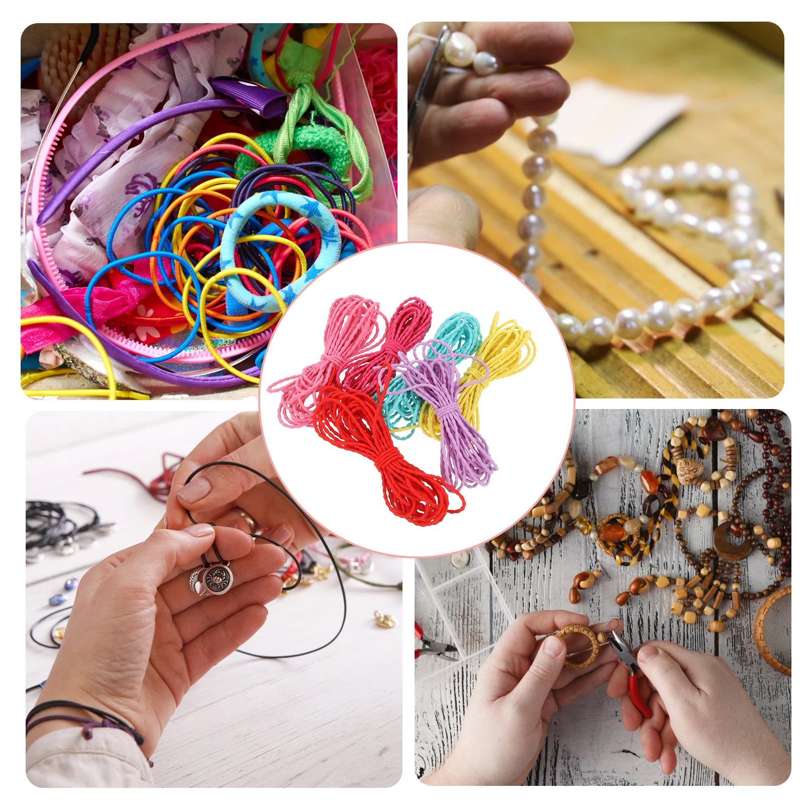 

6pcs Colorful Stretchy Hair Rope Elastic Thread for DIY Bracelet Making Beading Cord Durable Jewelry Cord Necklace String Craft
