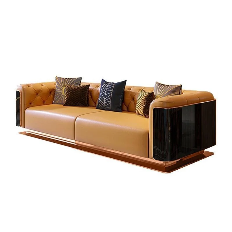#Lawrence Italian Light Luxury Genuine Leather L-Shaped Sectional Sofa Modern High-End Wood Frame Sofa Set Living Room Hotel
