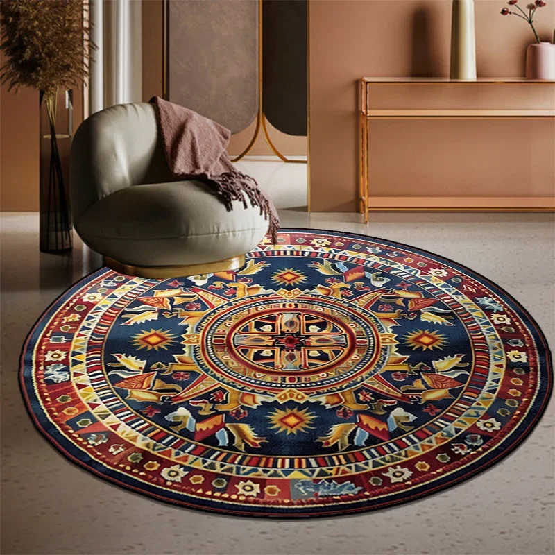 VIKAMA Retro Bohemian Round Carpets Living Room Luxury Sofa Area Chair Non-Slip Soft Floor Mat Bedroom Decor Crystal Velvet