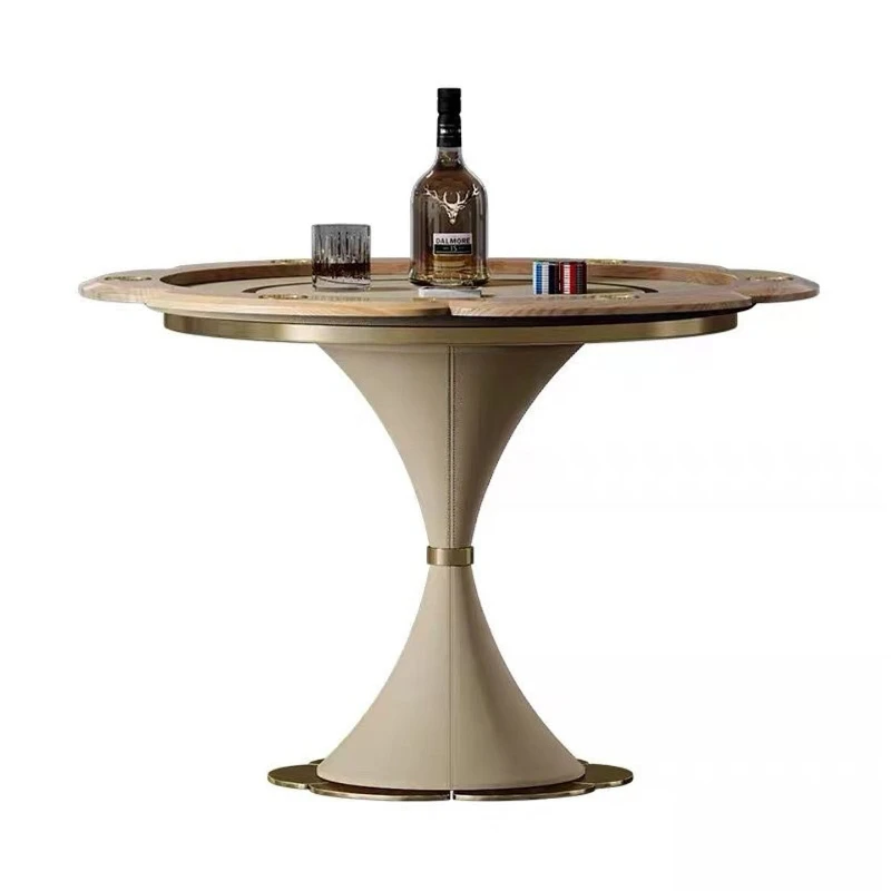 Italian light luxury entertainment table Luxury villa modern and simple Texas walnut chess and card round table