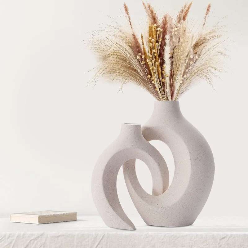 

Ceramic Vase,Upgraded Set of 2 Hollow Black Modern Vases for Nordic, Large Vases Decoration, Aesthetic Boho Flower Vases for Hom