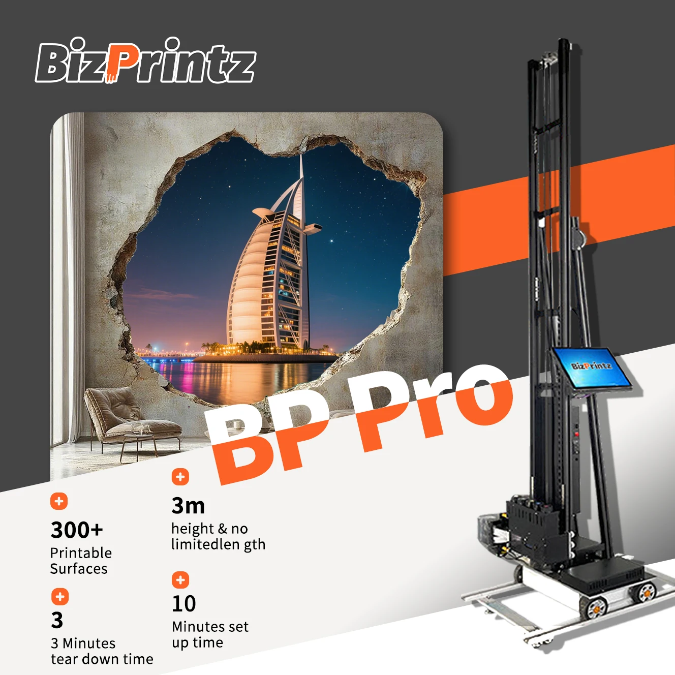 BizPrintz Smart UV Wall Painting Machine 3D Commercial Vertical Wall Panel Inkjet Printer 1 Year Automatic Wall Printer