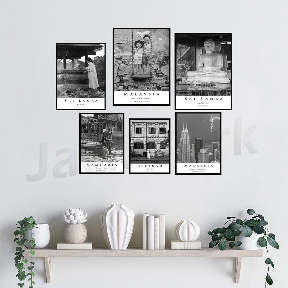 Cambodia  ,Malaysia,Sri Lanka , Vietnam travel poster, Photography print, Black and white print, Asia wall art,Home decor