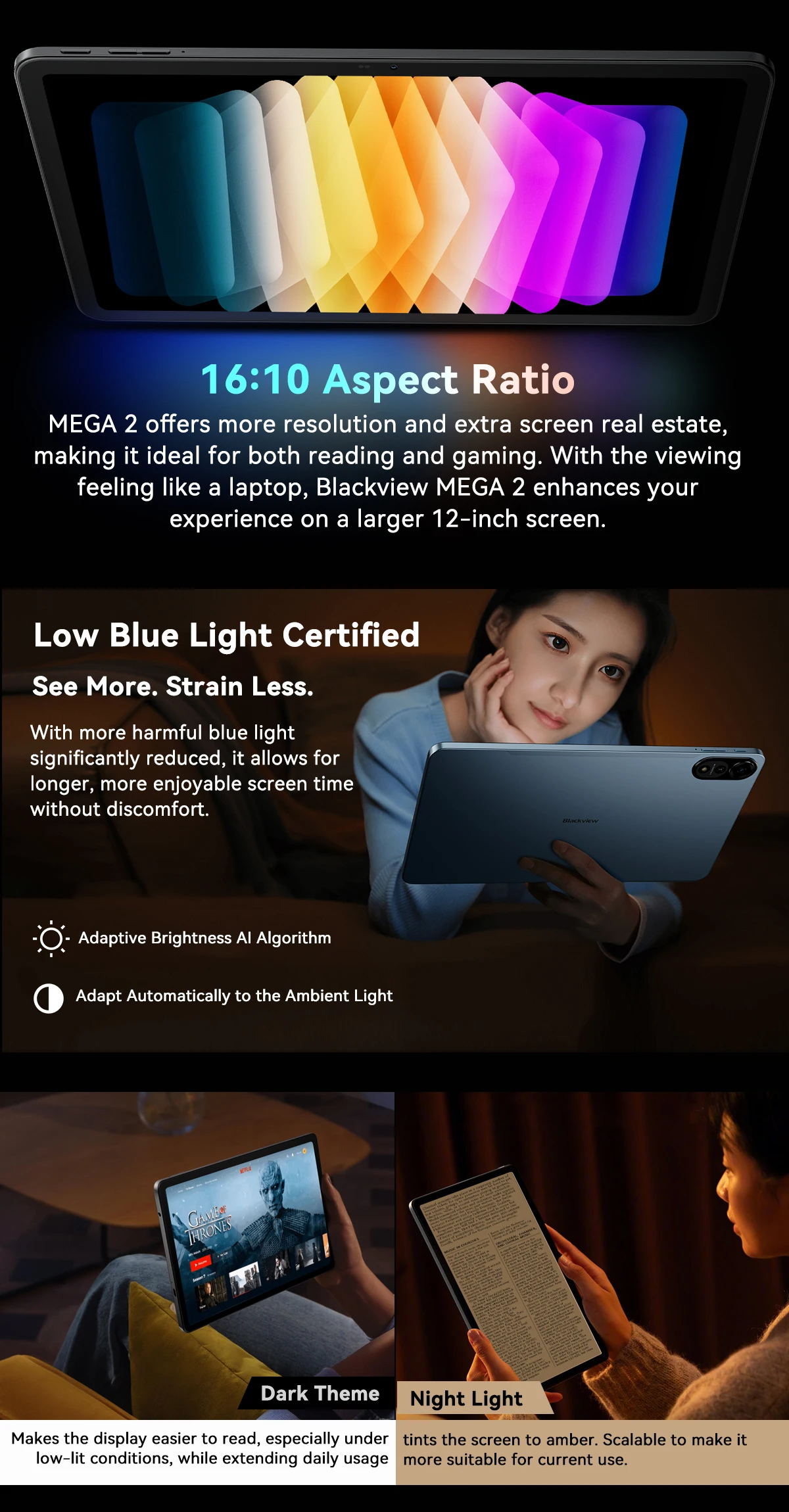 Blackview MEGA 2 Tablet PC Set With Keyboard, Mouse, Stylus, 12'' 2K Display 12GB+24GB RAM 256GB ROM, Android 15 Tablet, 9000mAh