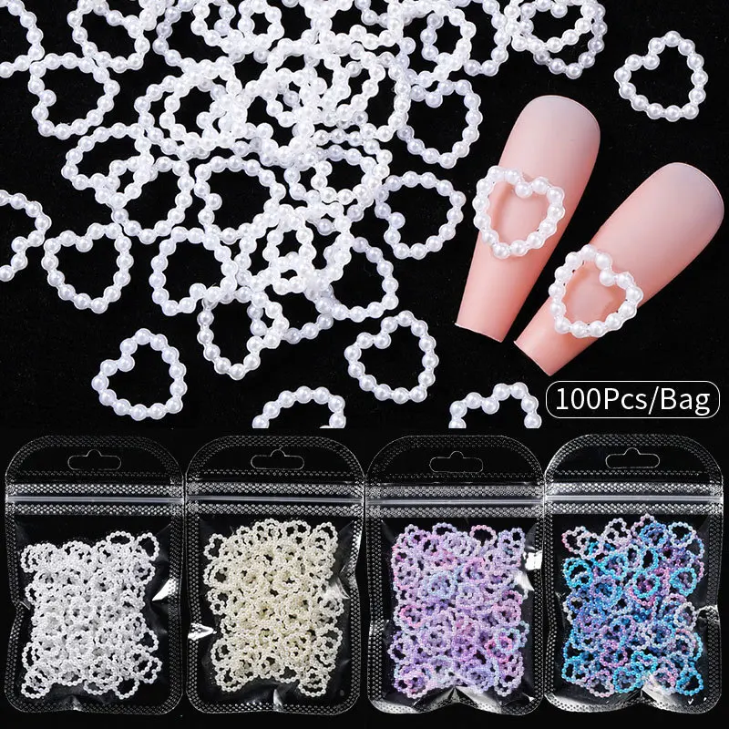 Breloques en Forme de Cœur Creux 3D pour Décoration d'Ongles, Breloques de Nail Art, Documents Gradués, Bijoux Artisanaux à Dos pio, Accessoires DIY, Sac de 100 Pièces