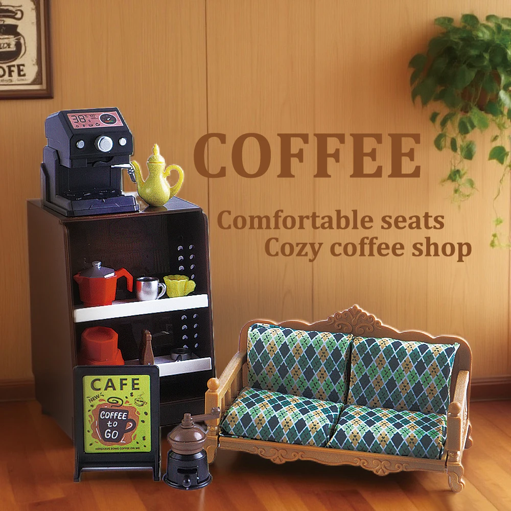 Conjunto de muebles en miniatura para sala de estar, sofá, mesa, máquina de café, modelo 1:12, soporte de exhibición, casa de juegos, juguete para regalo