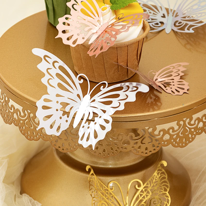 48pcs/lot Metal Inspired Hollow 3D Paper Butterfly Decorations for Parties, Festivals, Weddings, Birthdays, Wall Stickers