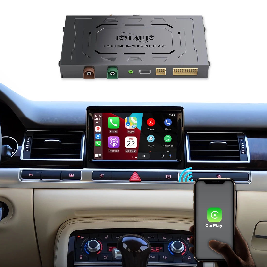 Joyeauto kabelloses apfel carplay für audi a4 b8 a6 c6 mmi 2g 2011-2015 android auto spiegel-link auto spielen retro fit spiegel airplay