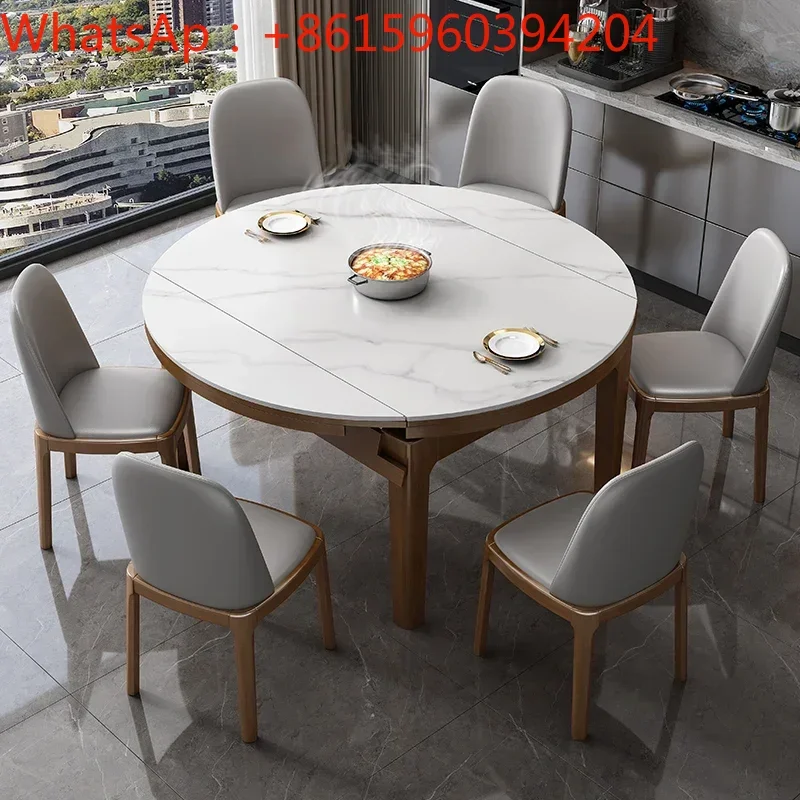 Rocky plate dining table and chair combination Italian light luxury modern simple small household telescopic folding table