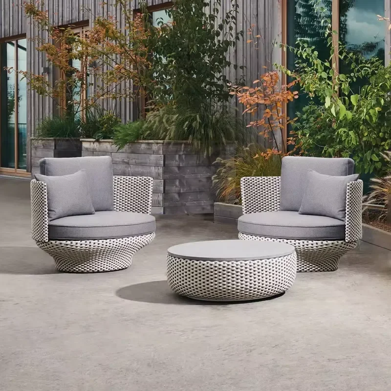 Modern Outdoor Patio & Balcony Leisure Chair Set Waterproof Sun-Protected Sofa with Nordic Style