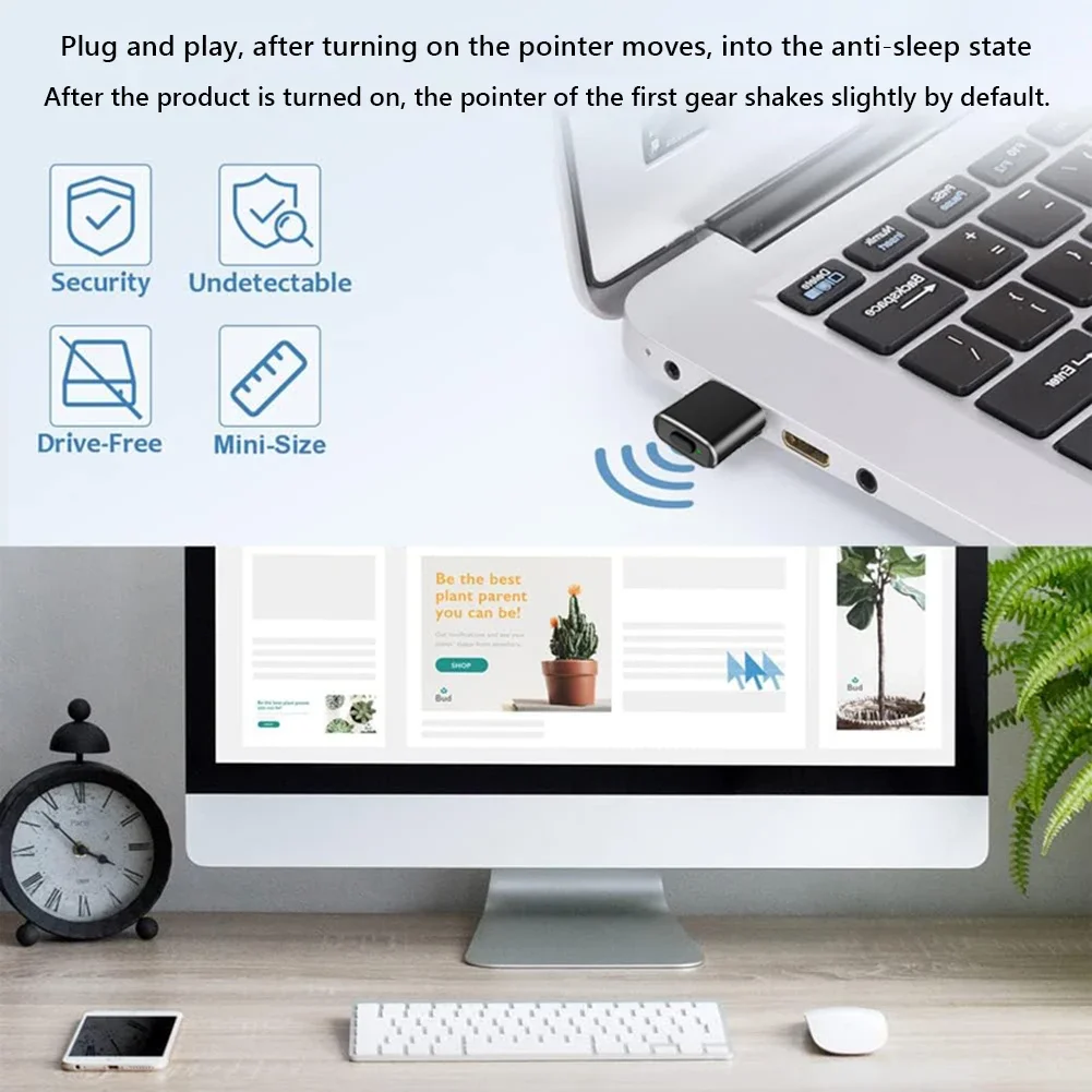 USB C Mouse Jiggler with Switch Button Metal Mouse Mover 3 Jiggle Modes Automatic Wiggler Driver-Free Keep Computer/Laptop Awake