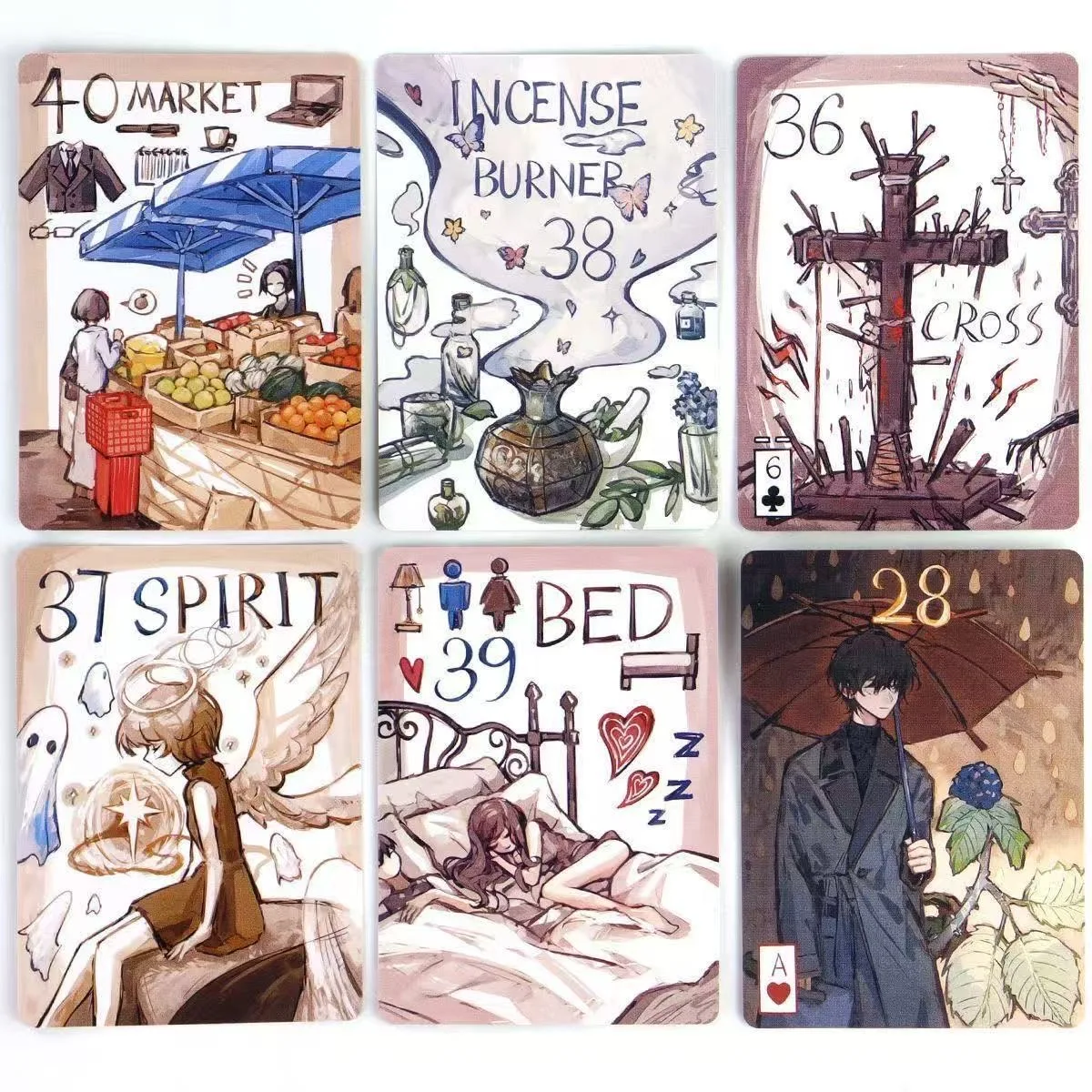Simple Primitive Lenormand Tabletop Game 44-Piece Tarot Card Deck for Divination And Fortune Telling