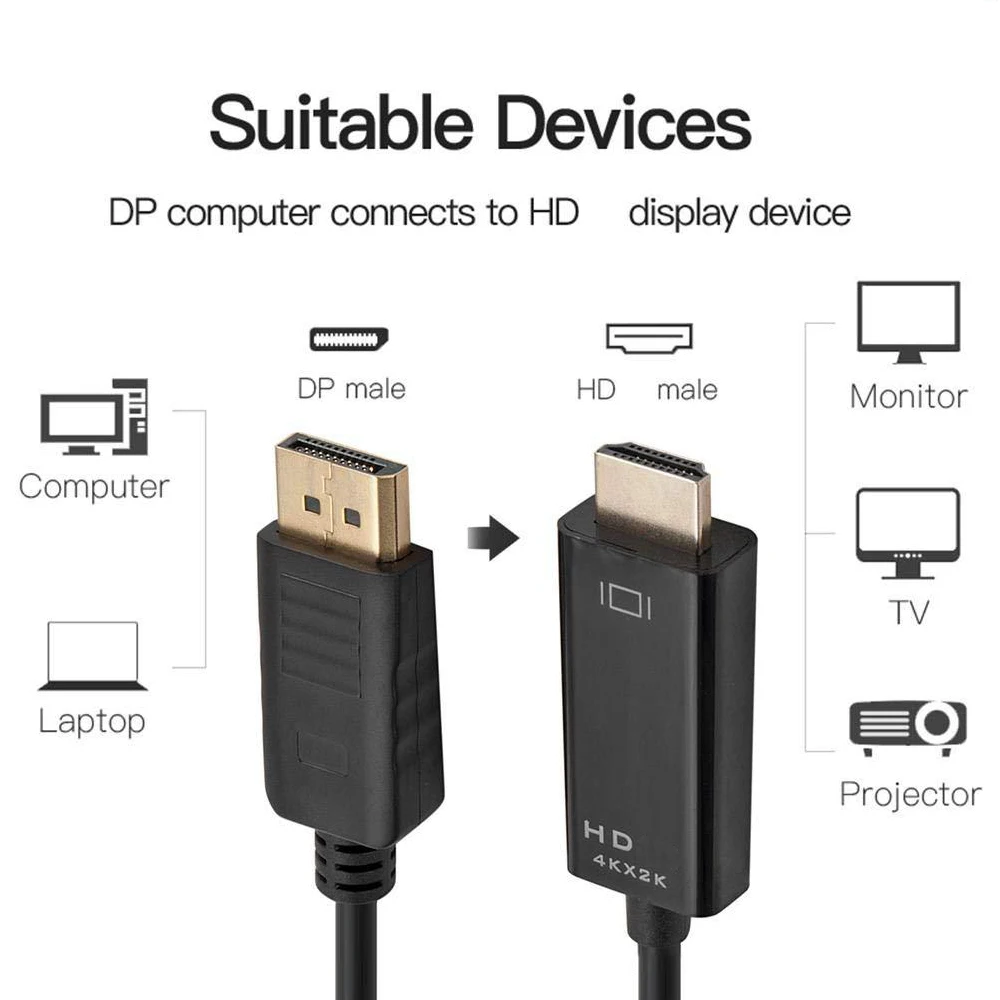 4K 2K DisplayPort to HDMI-compatible Video Audio Converter Adapter Display Port Cable DP For Laptop Projector PC TV Monitor For