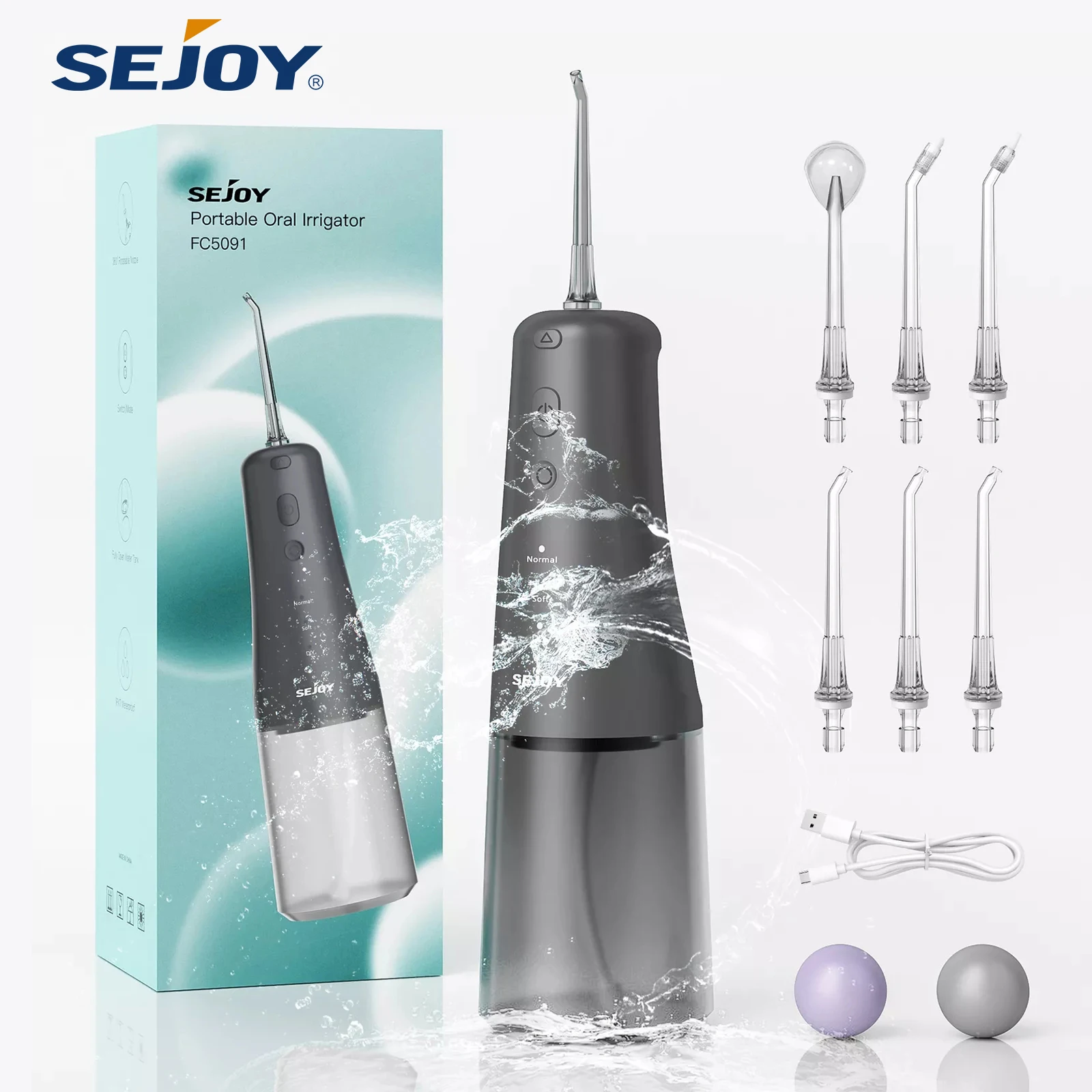 SEJOY Oral Irrigator USB Rechargeable Water Flosser Portable Dental Water Jet 300ML Water Tank Waterproof 4 Model Teeth Cleaner