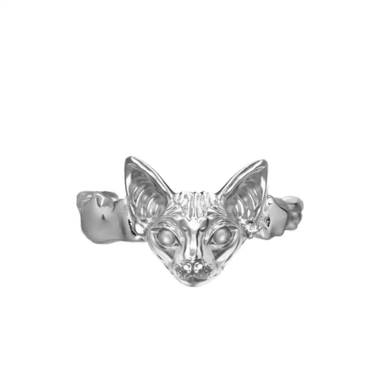 Fashion Silver Color Hairless Cat Rings Metal Y2K Adjustable Cat Rings for Men Women\'s Party Jewelry Accessories Gifts