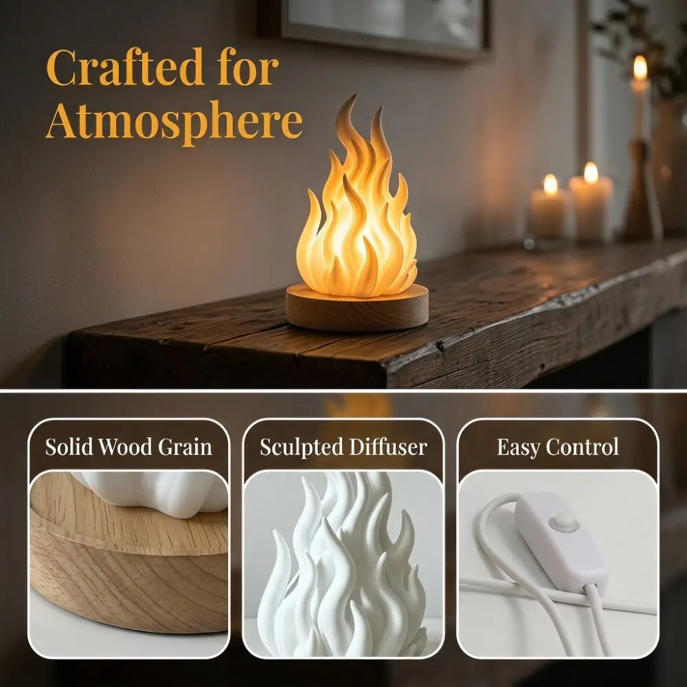 Color Changing Simulation Flame Night Light Imitation Creative 3D Printed Light Portable Decorative Simulation Fire Lamp Bedroom