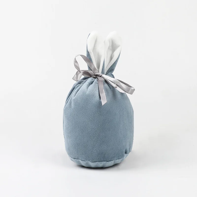 10Pcs/lot Good Quality Wedding Gift Packaging Bags Round Bottom Cosmetic Velvet Pouch With Rabbit Ears Drawstring Bag