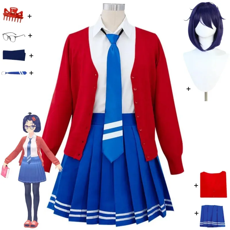 Kostum Cosplay Game Teror MiSide Mita Mantel Merah Kemeja Seragam Sekolah Rok Dewasa Wanita Seksi Karnaval Halloween Suit6;d'3,h'7.b