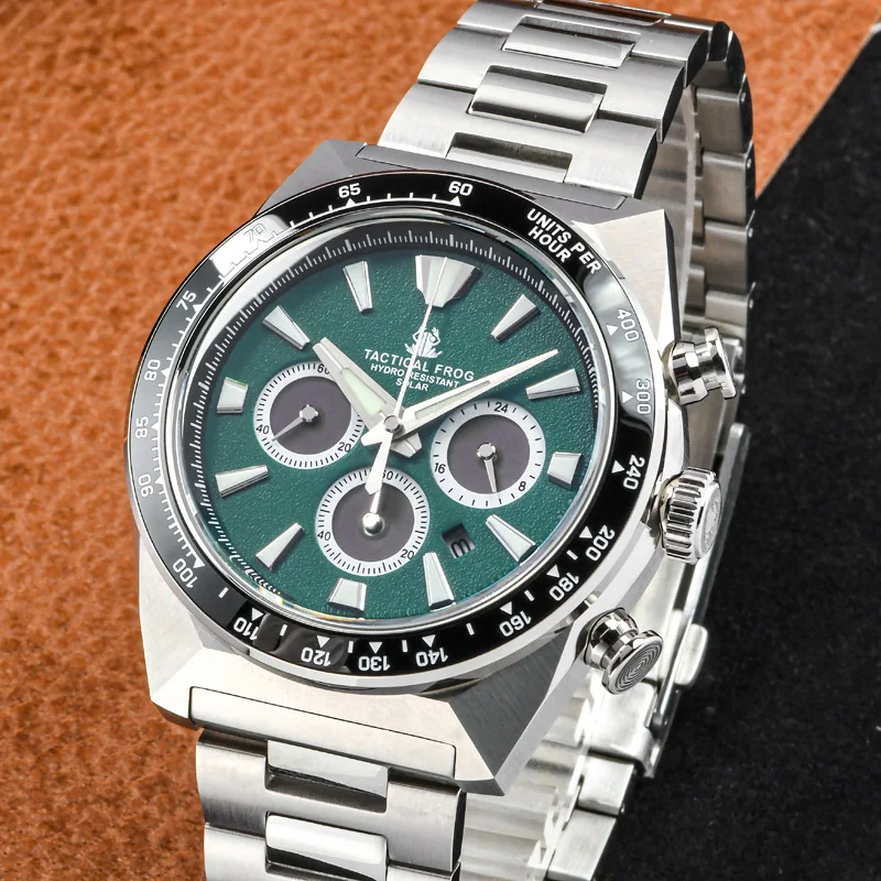 Tactical Frog Chronograph Luminous Diving Watch 20ATM VS75B Solar-powered Quartz Movement Watch C3 Luminous 316L Stainless Steel