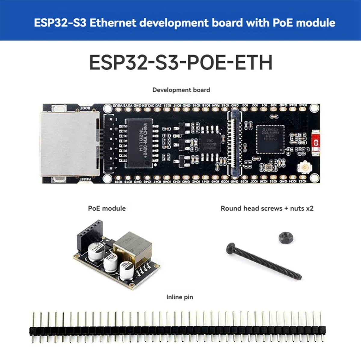 BABQ ESP32-S3 イーサネット開発ボード、POE モジュール付き、Wi-Fi Bluetooth POE デュアルコア プレート負荷 Type-C インターフェイスをサポート