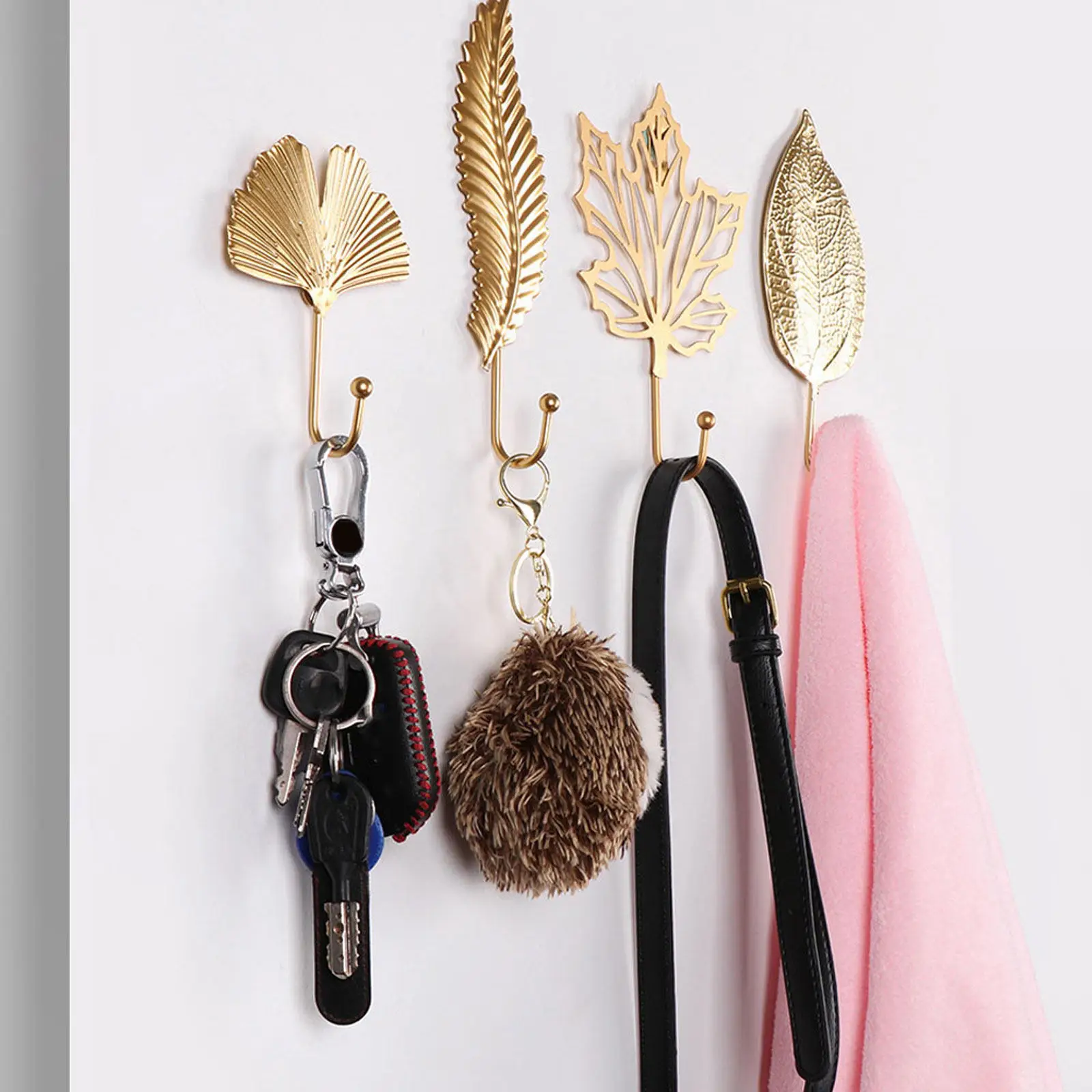 2Pcs Leaf Shaped Wall Hanging Hooks Nordic Style Coat Hooks Iron Decorative Storage Hanging Hook for Bedroom Bathroom Kitchen