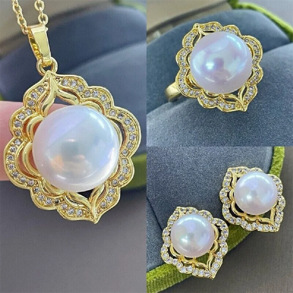 

AAA+++11-12mm Akoya White Pearl Wrapped Earrings Pendant Ring Earrings s925