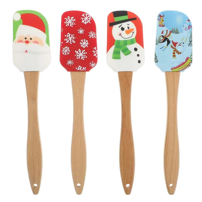 

Christmas Tree Cream Pastry Blender Silicone Cake Mixer Spatula Wood Handle Santa Claus Snowman Butter Scraper Kitchen Gadgets