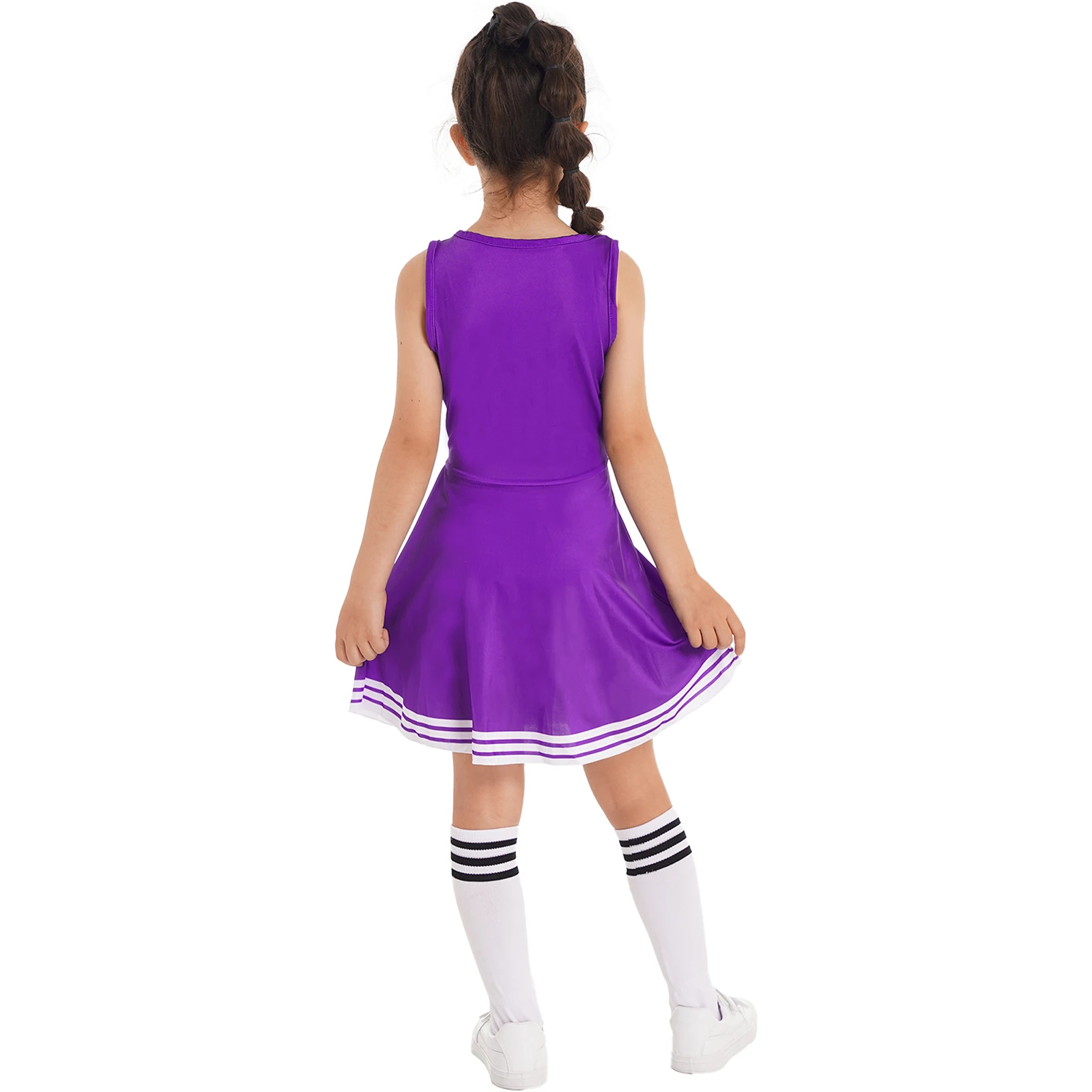 Kids Girls Cheerleading Dance Costumes School Girls Cheerleader Uniforms Cheer Dance Outfit Cheerleading Dress Flower and Socks