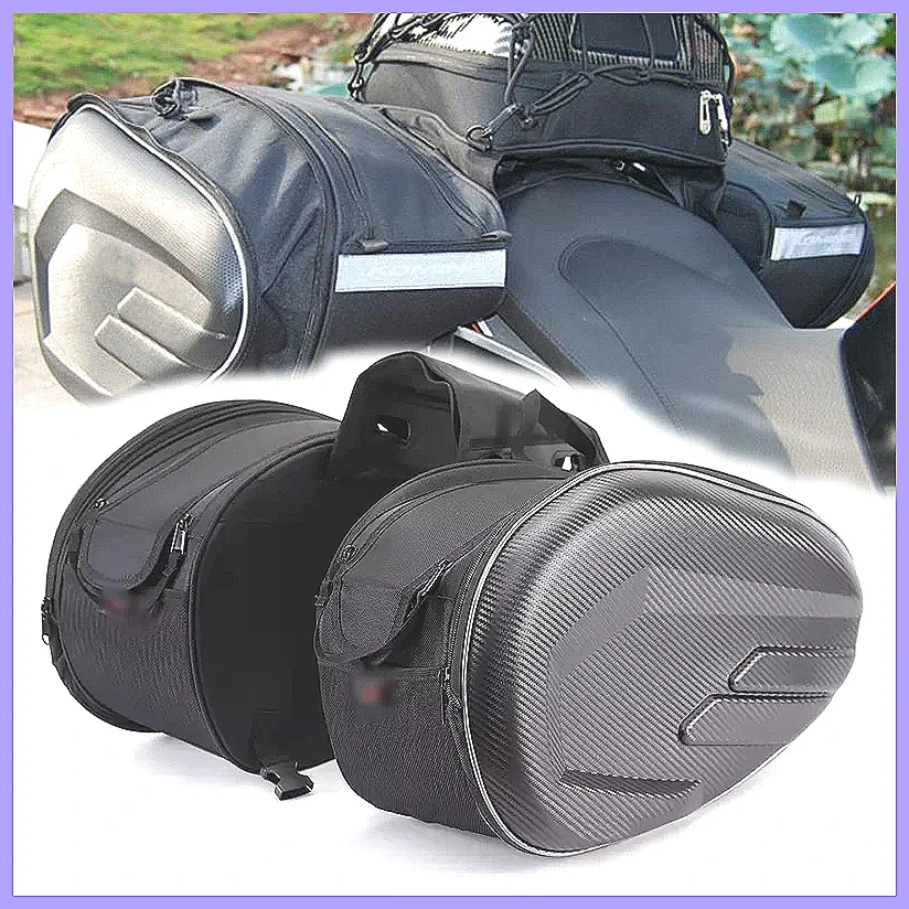 

Universal 2PCS Motorcycle Pannier Saddle Bags, Side Storage Luggage Fork Travel Pouch, Helmet Compatible Riding Box for Touring