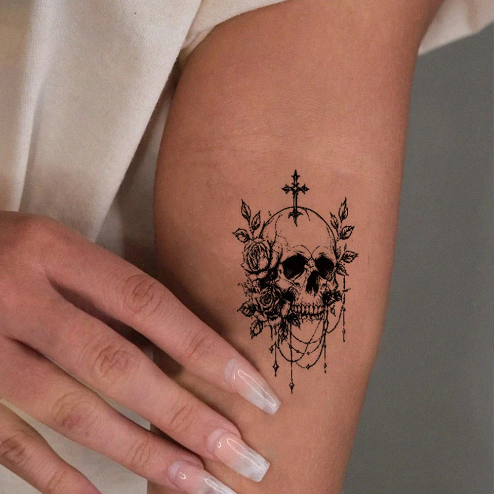 30pcs Men's Temporary Tattoos Skull Tattoo Stickers Fake Tattoo for Women Skeleton  Waterproof Tattoo Halloween Body Makeup