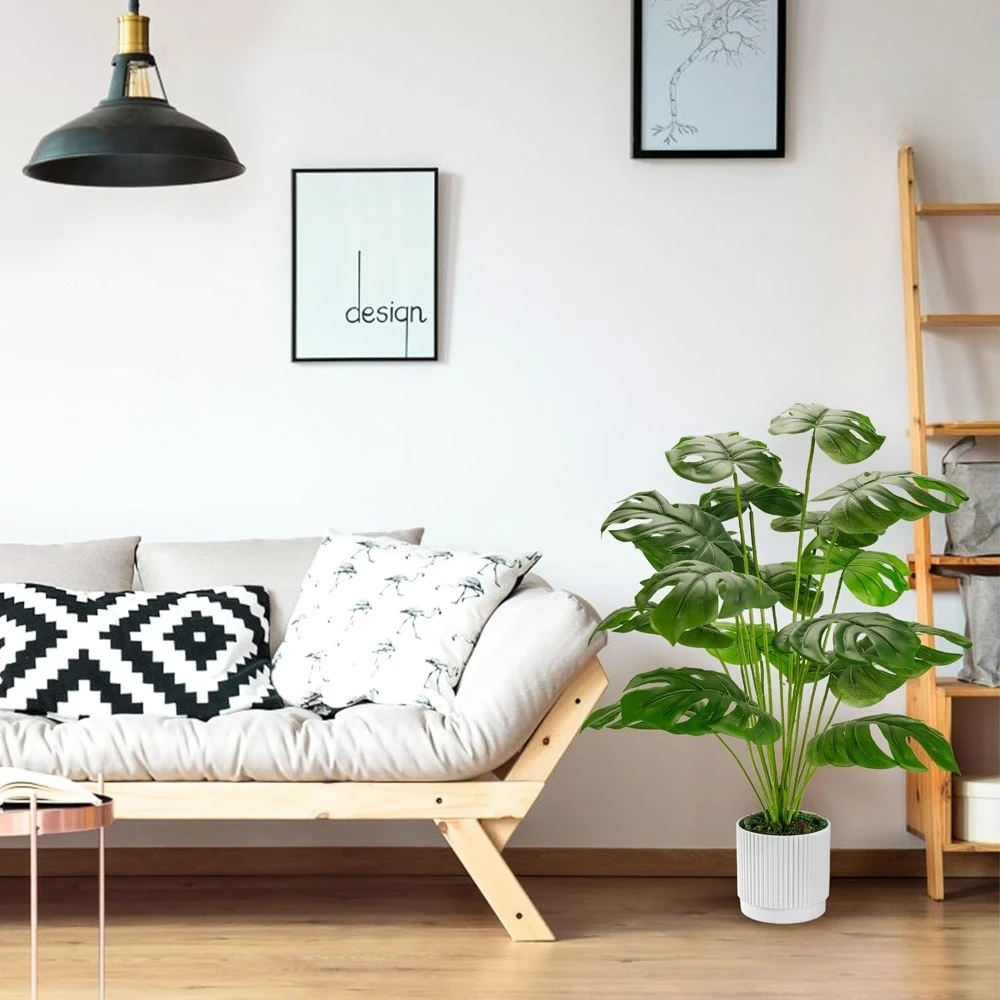 

28" Fake Plants Large Artificial, Monstera Faux Plants Indoor Tall, for Outdoor Floor Front Porch Decor