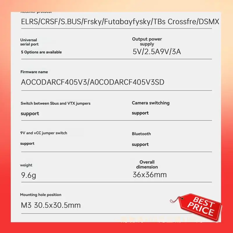 

ABNR F475S V3 FC&ESC Stack F405 V3 Flight Controller 75A ESC 3-8S 30.5X30.5Mm Support Bluetooth For FPV Racing Drone