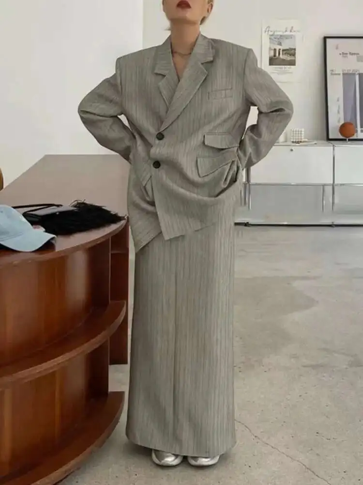 KWTX Mode Gestreiften 2-teiliges Set frauen Asymmetrische Taste Design Hohe Taille Mid-länge Sets Weibliche Kleidung 2025 frühjahr Neue