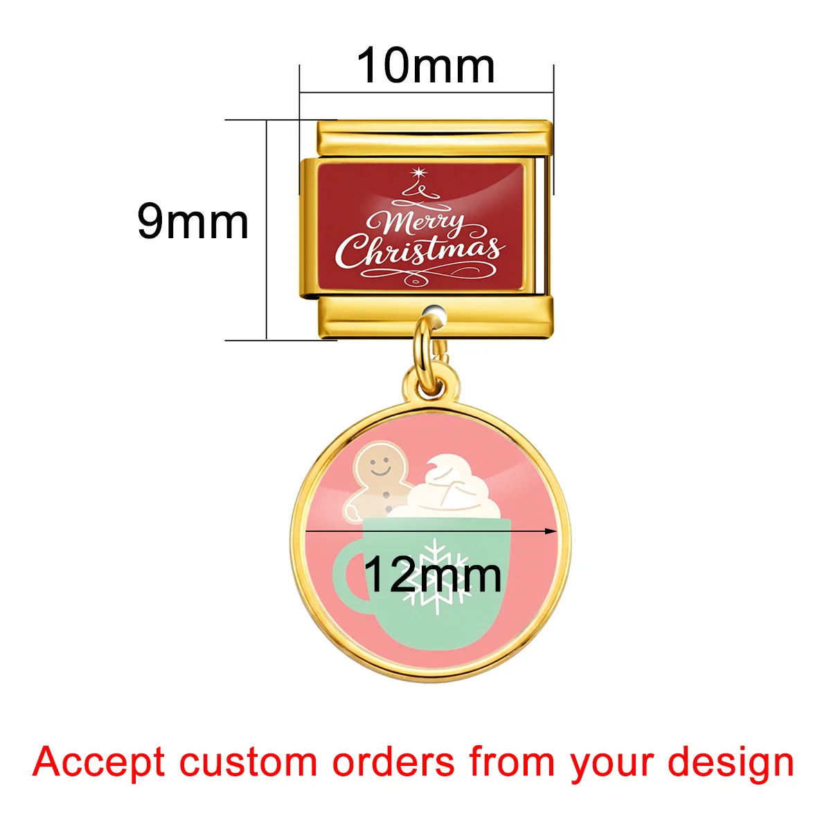 Romantischer Weihnachts-Schneemann-Süßigkeiten-Lebkuchenmann-italienischer Link-Charm, passend für 9mm Edelstahl-DIY-Perlenarmband-Schmuck – Detail 4