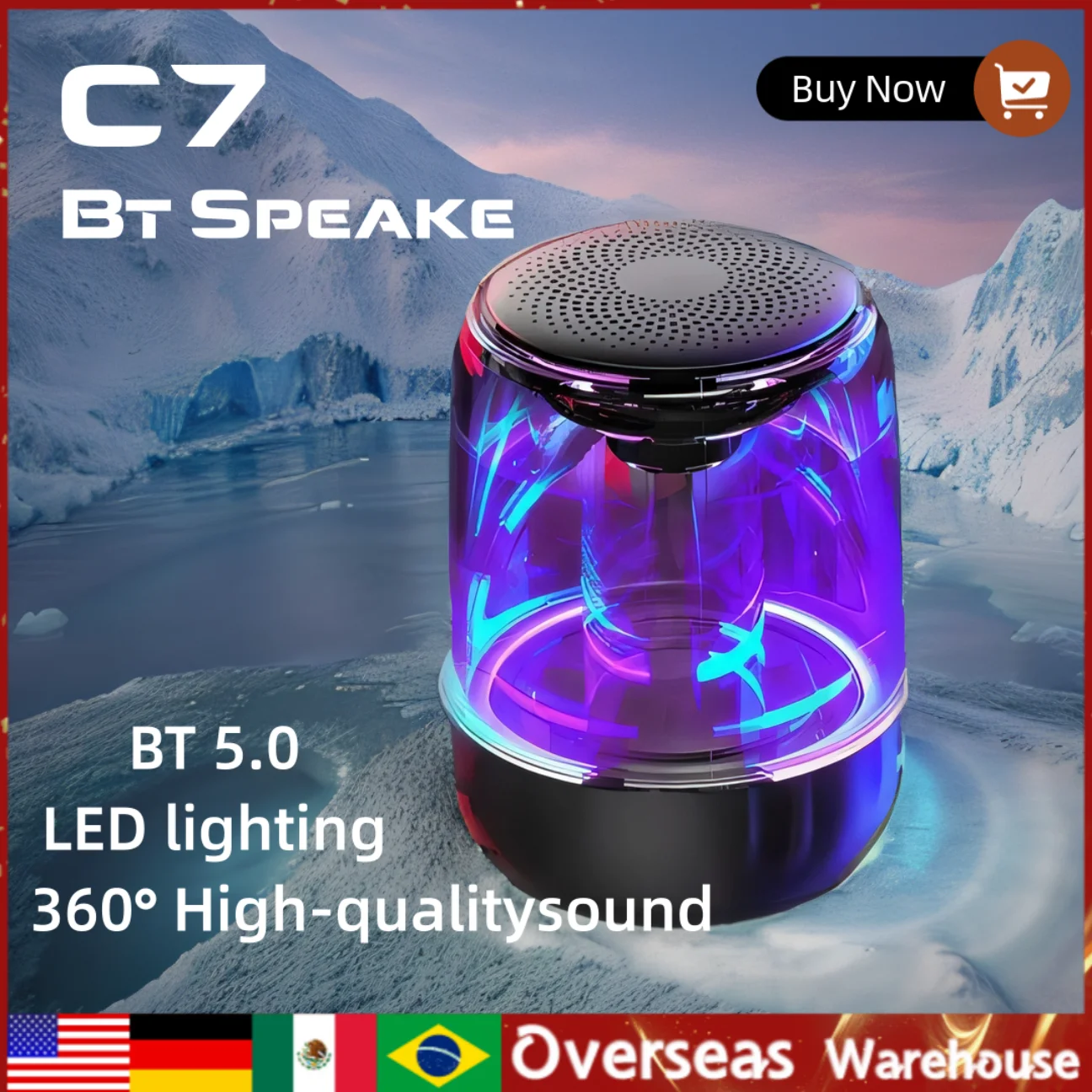 

C7 Transparent Crystal Bluetooth Speaker Colorful Atmosphere Light Emitting Wireless Speaker Tws Sound Box 6d Speaker Bluetooth